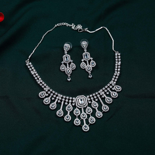 Tara Silver AD Cascading Chandelier Statement Necklace Set