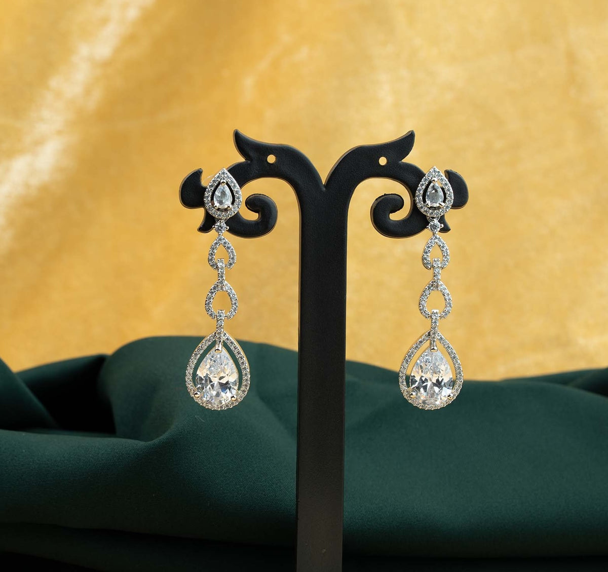 Clara Cascade Pear Link AD Chandelier Earrings