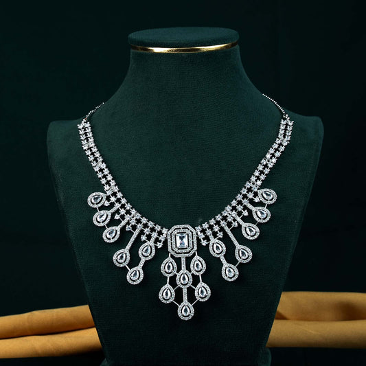 Tara Silver AD Cascading Chandelier Statement Necklace Set