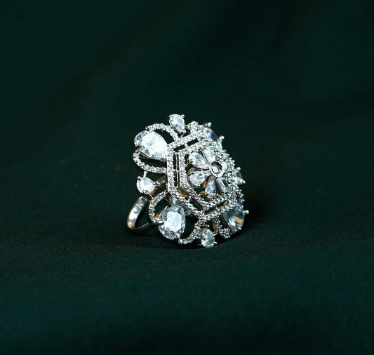 Noor Hexagonal Floral Medallion AD Ring