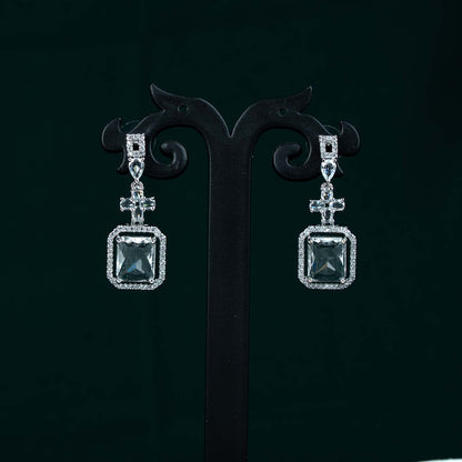 Siya Silver AD Geometric Emerald Cut Pendant Necklace Set