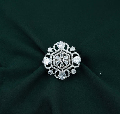 Noor Hexagonal Floral Medallion AD Ring