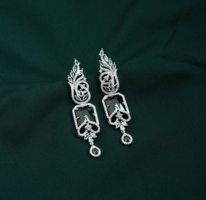 Emerald Solitaire Foliage AD Chandelier Earrings