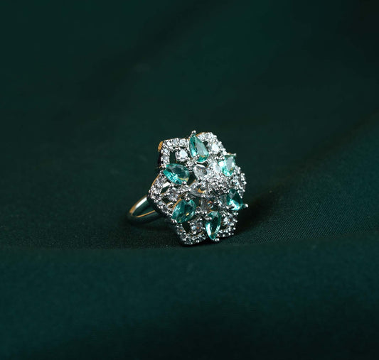 Emerald Blossom Teardrop AD Ring