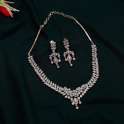 Zoya Rose Gold AD Leaf & Marquise Necklace Set