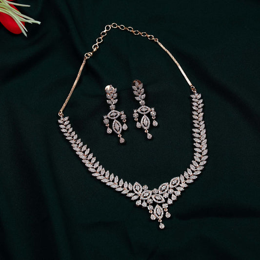 Zoya Rose Gold AD Leaf & Marquise Necklace Set