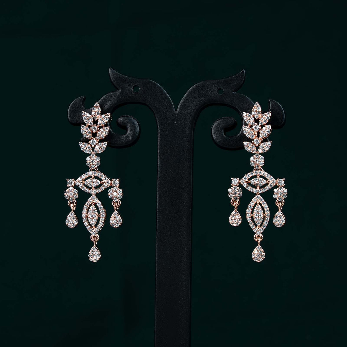 Zoya Rose Gold AD Leaf & Marquise Necklace Set