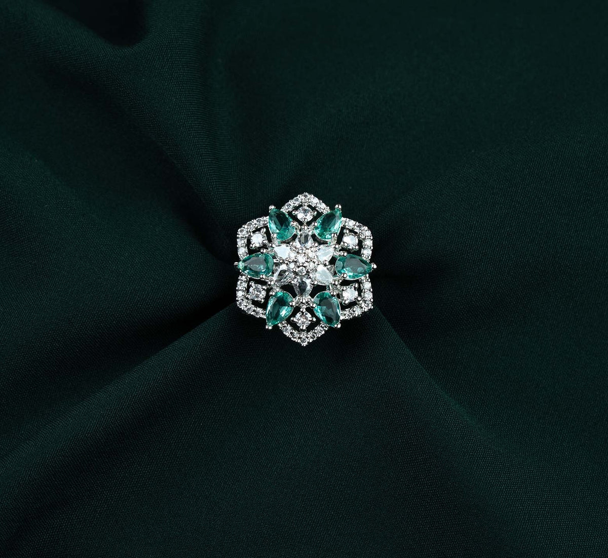 Emerald Blossom Teardrop AD Ring