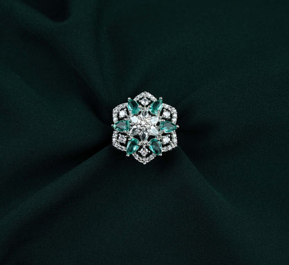 Emerald Blossom Teardrop AD Ring