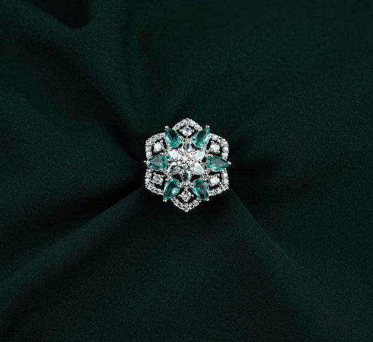 Emerald Blossom Teardrop AD Ring