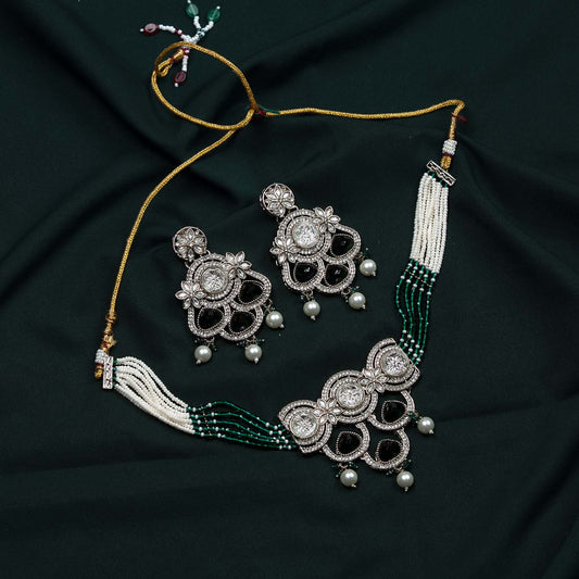 Zoya Antique Gold Kundan Polki Emerald Choker Necklace Set