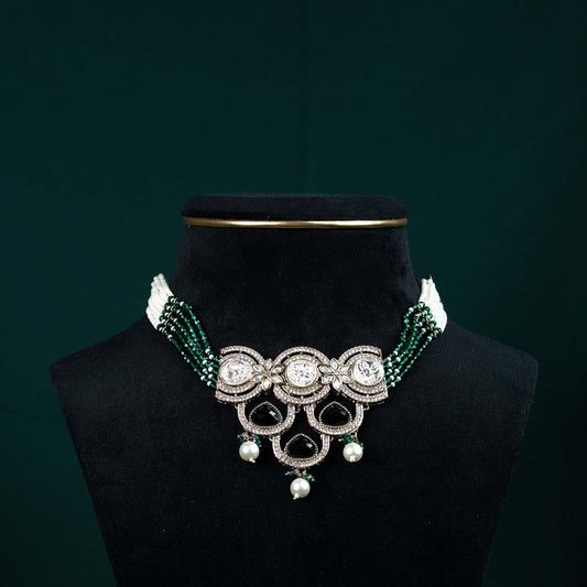 Zoya Antique Gold Kundan Polki Emerald Choker Necklace Set