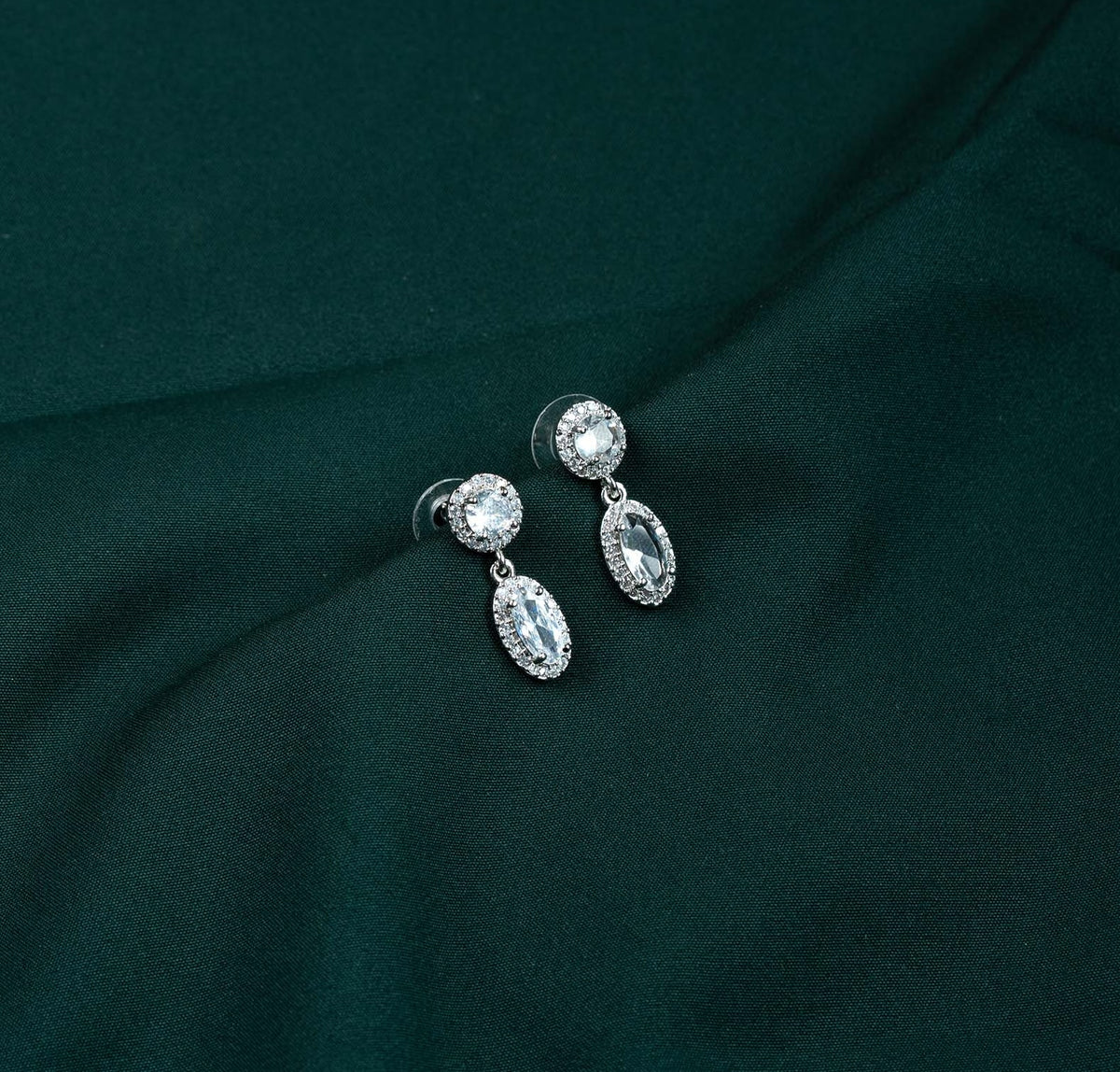 Clara Dual Halo Oval AD Drop Earrings