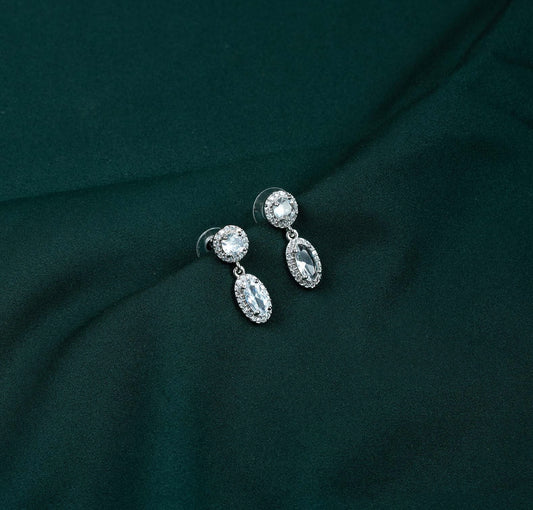 Clara Dual Halo Oval AD Drop Earrings
