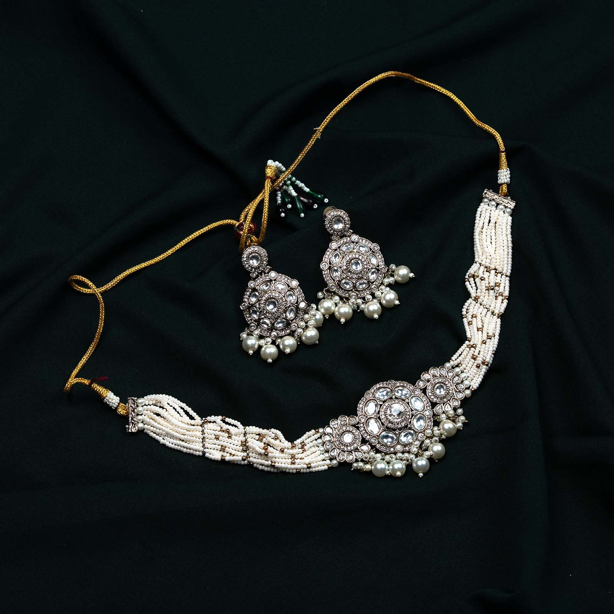 Mira Antique Gold Kundan Polki Pearl Choker Necklace Set