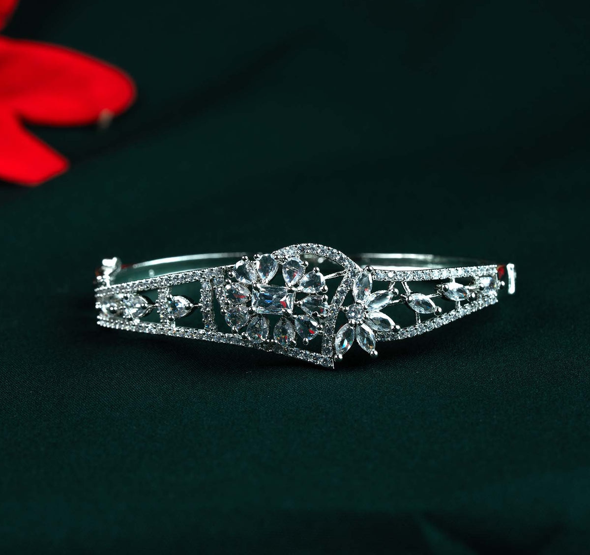 Serenade Marquise Bloom Petal AD Silver Kada