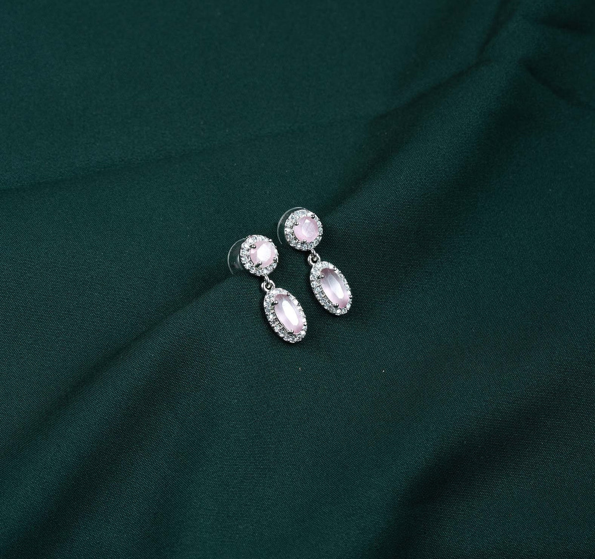 Rose Opalescence Dual Halo Oval AD Drop Earrings