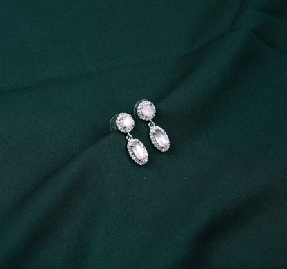 Rose Opalescence Dual Halo Oval AD Drop Earrings