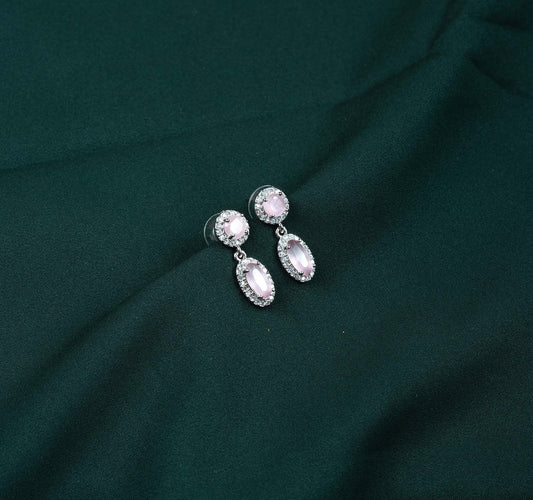 Rose Opalescence Dual Halo Oval AD Drop Earrings