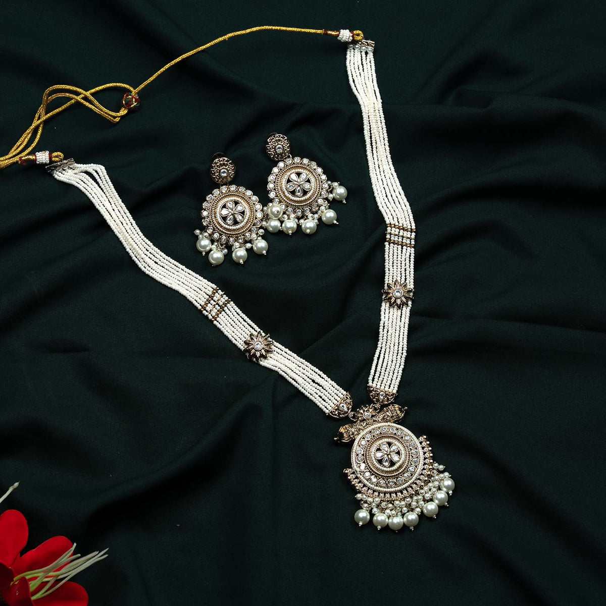 Devika Antique Gold Kundan Polki Rani Haar Necklace Set