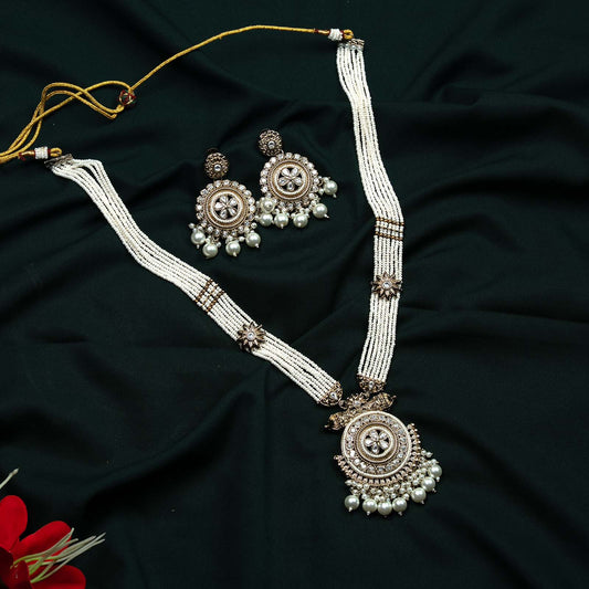 Devika Antique Gold Kundan Polki Rani Haar Necklace Set