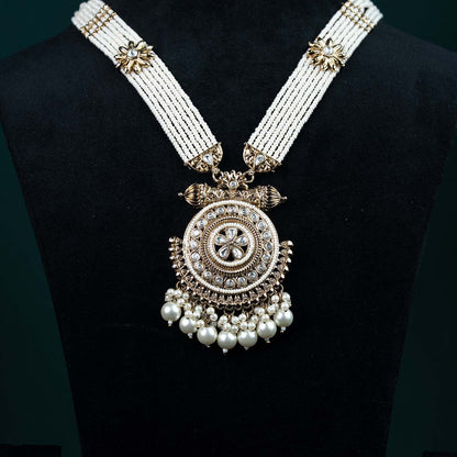Devika Antique Gold Kundan Polki Rani Haar Necklace Set