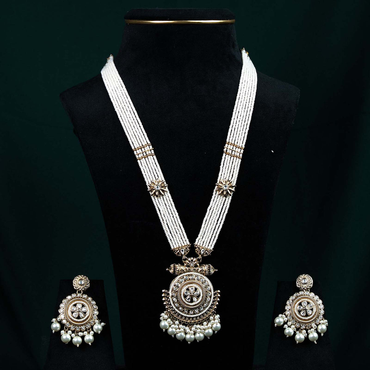 Devika Antique Gold Kundan Polki Rani Haar Necklace Set
