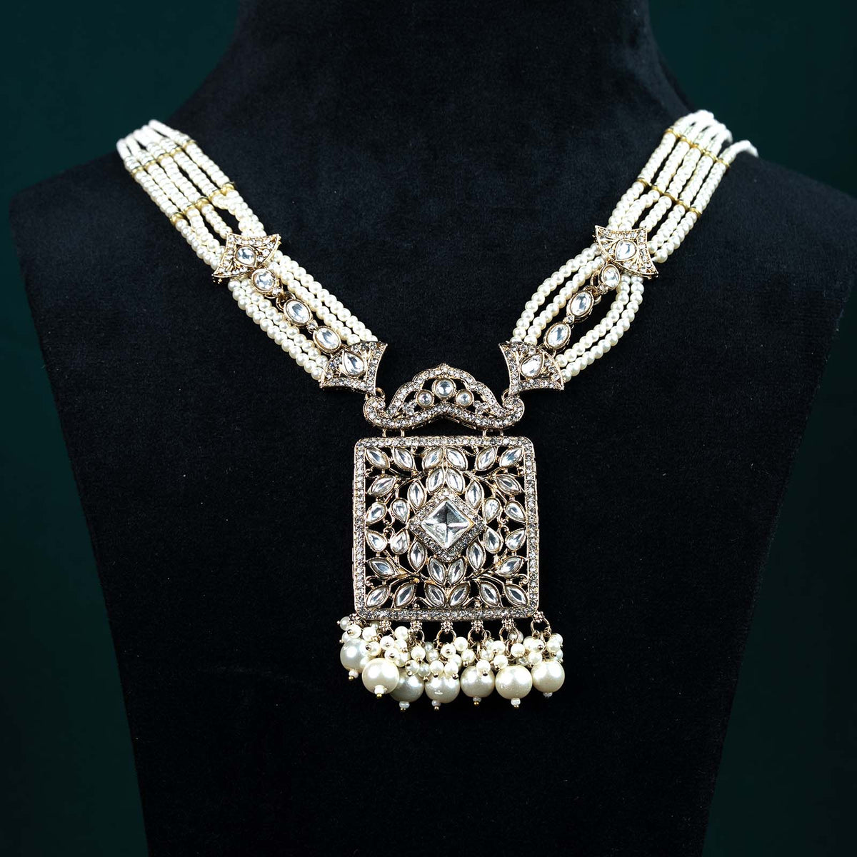 Bhavya Antique Gold Kundan Geometric Rani Haar Set