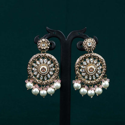 Anvi Antique Gold Kundan Rose Pink Pearl Rani Haar Set