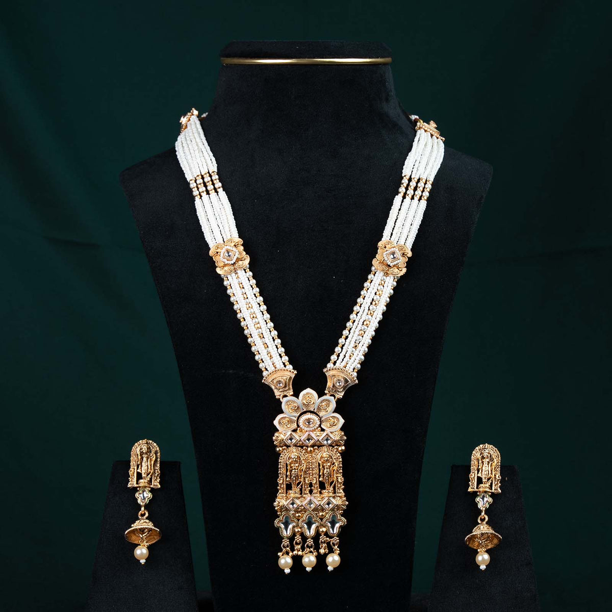 Siya Ram Antique Gold Temple Pearl Rani Haar Set