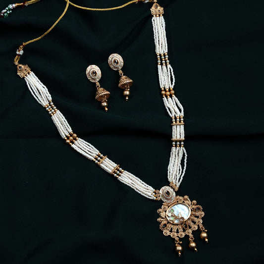 Meera Antique Gold Meenakari Floral Pearl Rani Haar Set