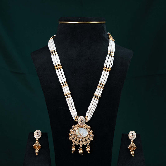 Meera Antique Gold Meenakari Floral Pearl Rani Haar Set
