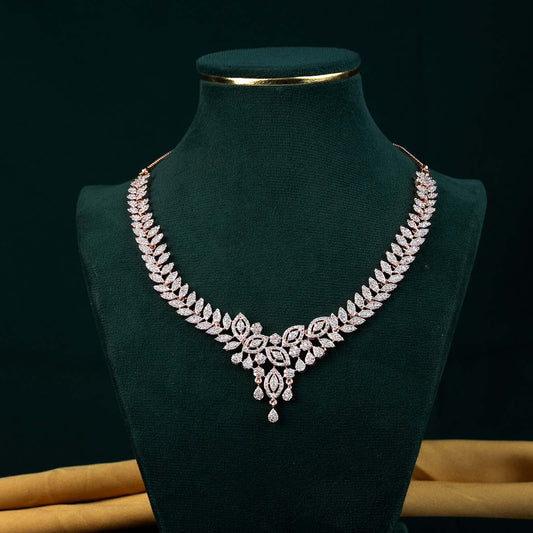 Zoya Rose Gold AD Leaf & Marquise Necklace Set