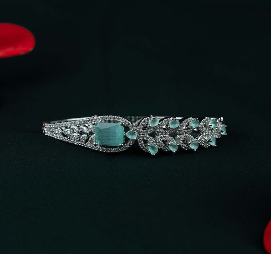Mint Green Solitaire AD Foliage Openable Kada