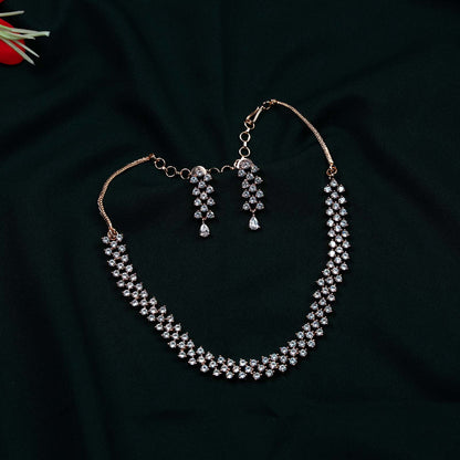 Aura Rose Gold AD Lattice Necklace Set