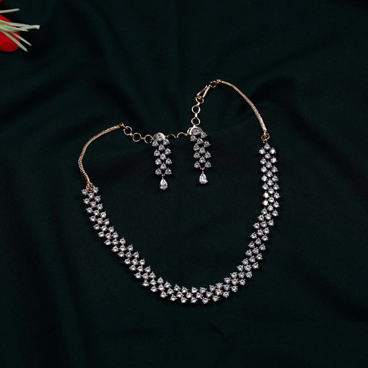 Aura Rose Gold AD Lattice Necklace Set