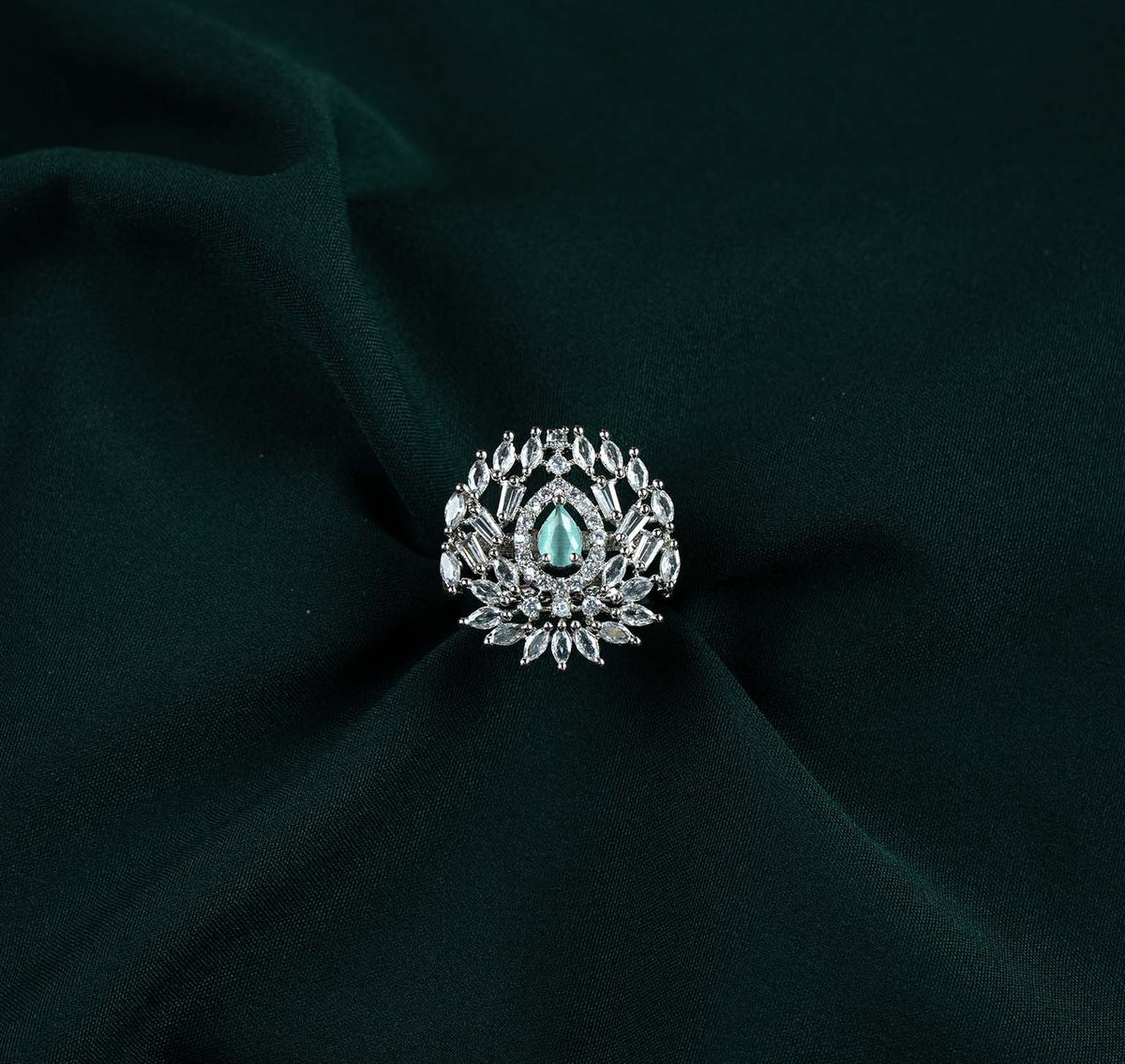 Mint Radial Baguette AD Cocktail Ring