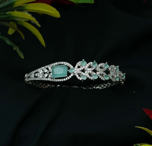 Mint Green Solitaire AD Foliage Openable Kada