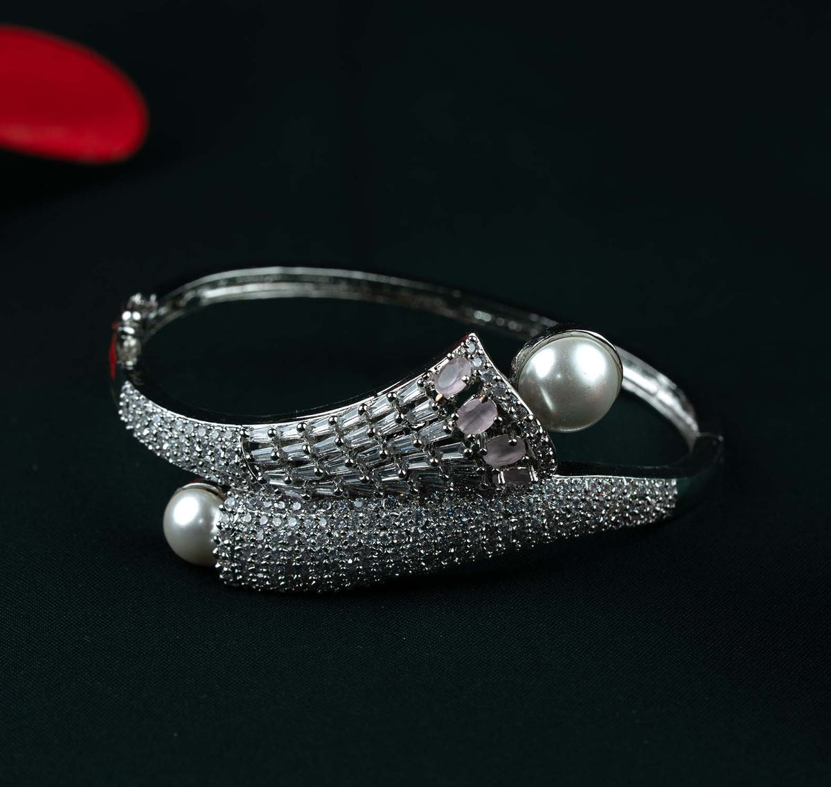 Aura Pink Stone Pearl Crossover AD Kada