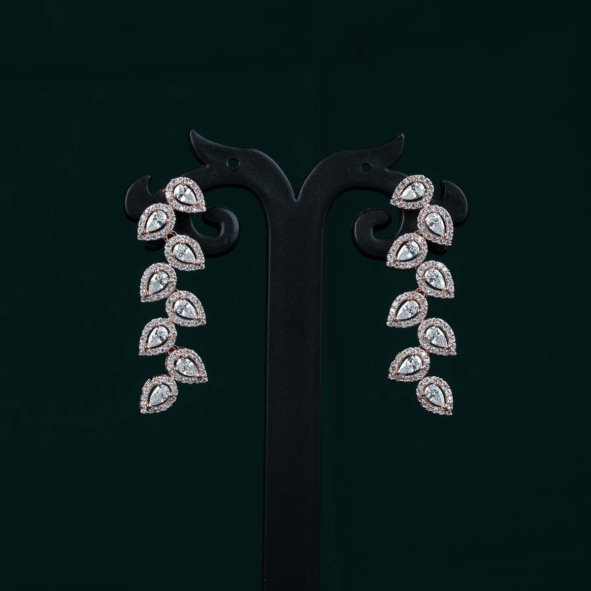 Tara Rose Gold AD Pear Leaf Cluster Necklace Set