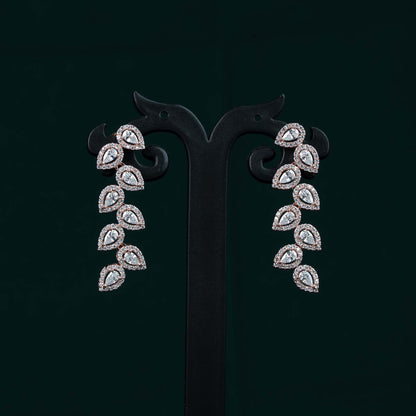 Tara Rose Gold AD Pear Leaf Cluster Necklace Set