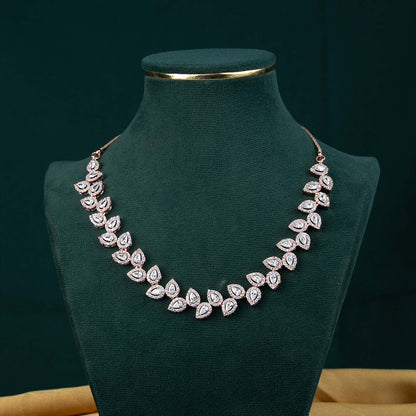 Tara Rose Gold AD Pear Leaf Cluster Necklace Set