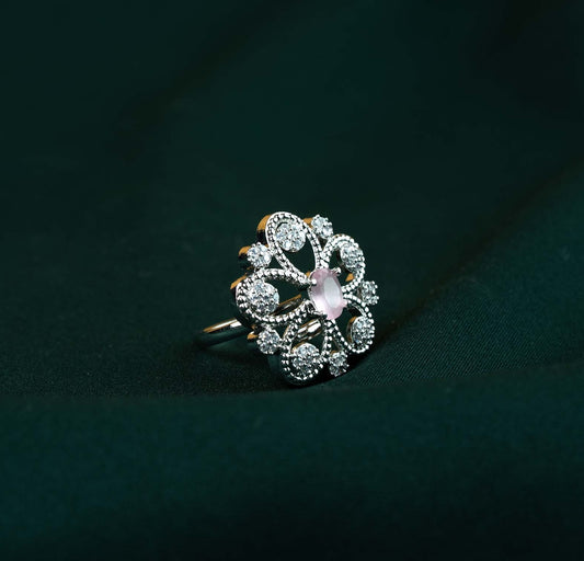 Rose Filigree Floral Oval AD Ring