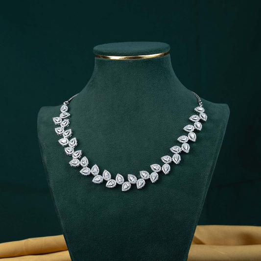 Tara Silver AD Pear Leaf Cluster Necklace Set