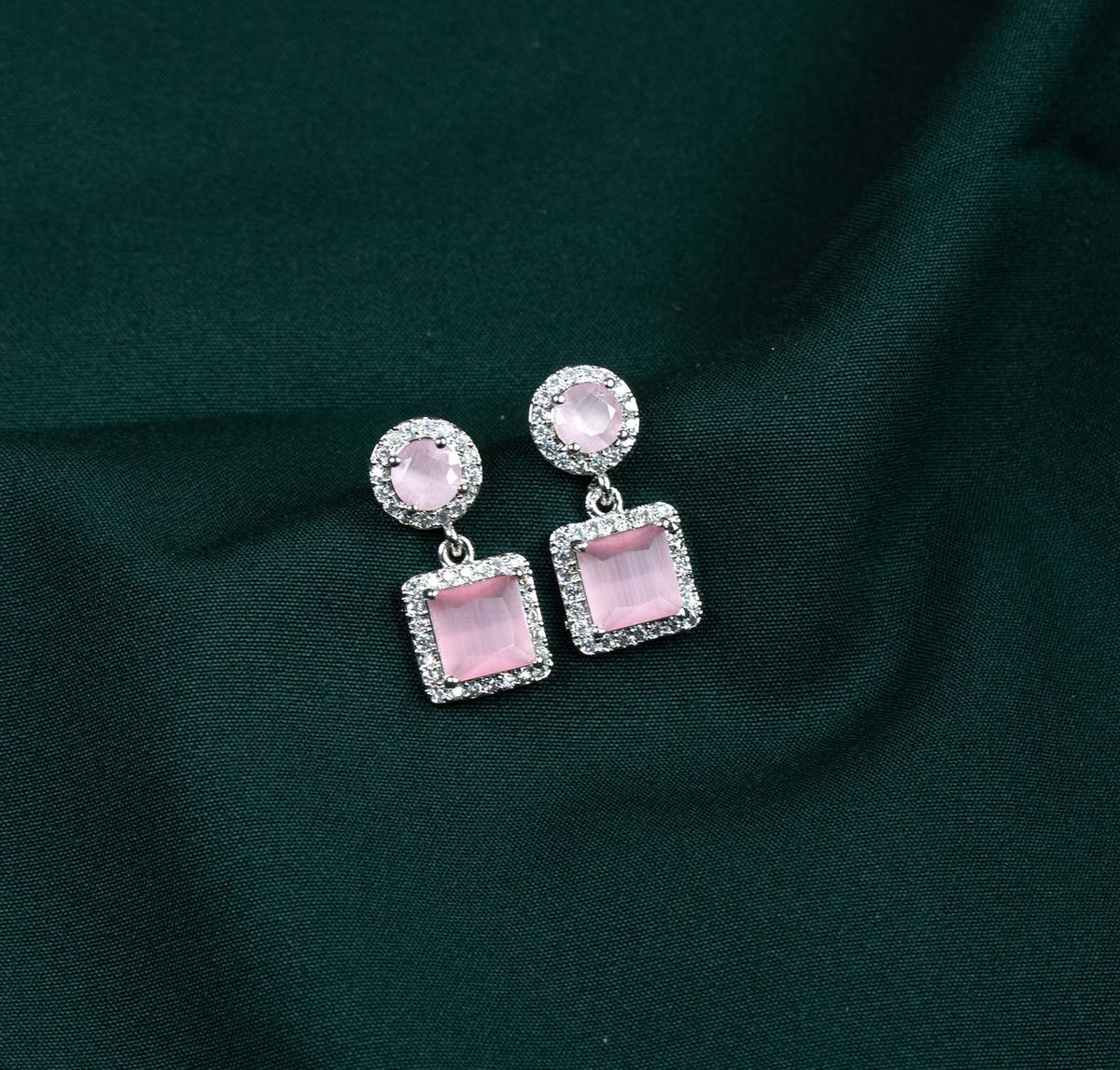 Rose Opalescence Dual Halo AD Drop Earrings