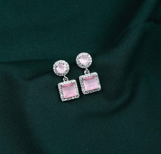 Rose Opalescence Dual Halo AD Drop Earrings