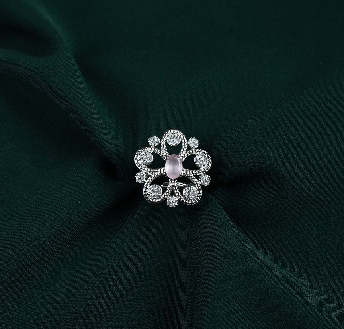 Rose Filigree Floral Oval AD Ring