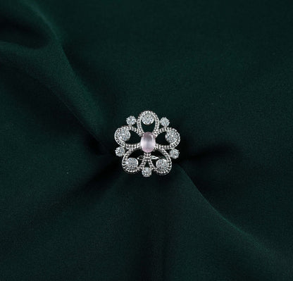 Rose Filigree Floral Oval AD Ring