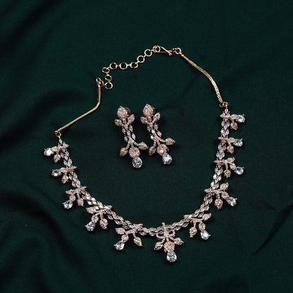 Riva Rose Gold AD Floral Spray Necklace Set