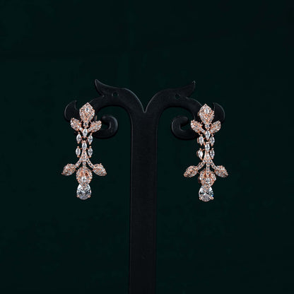 Riva Rose Gold AD Floral Spray Necklace Set